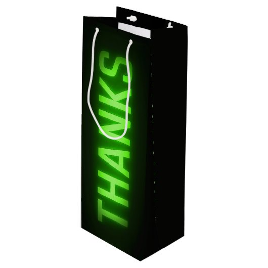 Sac Cadeau Pour Bouteille Neon Vert brillant Merci Connexion Noir (Devant Angle)
