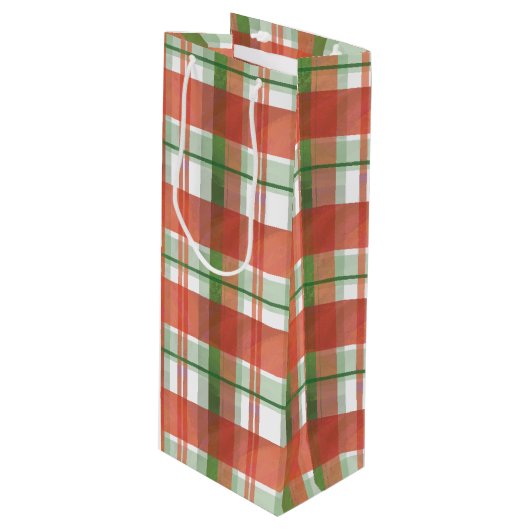 Sac Cadeau Pour Bouteille Noël de plaid de Madras (Devant Angle)
