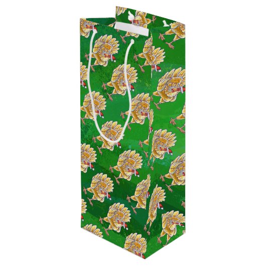 Sac Cadeau Pour Bouteille Noël Du Poulet Sur Vert (Dos Angle)