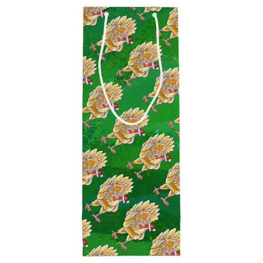 Sac Cadeau Pour Bouteille Noël Du Poulet Sur Vert (Dos)