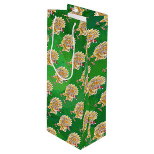 Sac Cadeau Pour Bouteille Noël Du Poulet Sur Vert