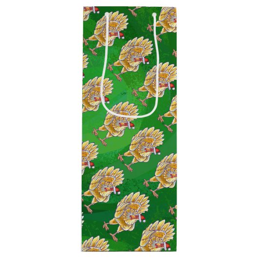 Sac Cadeau Pour Bouteille Noël Du Poulet Sur Vert (Devant)