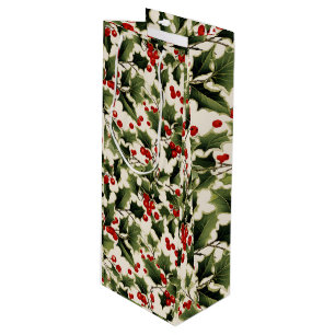 Sac Cadeau Pour Bouteille Noël Holly Berries à la lumière