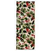 Sac Cadeau Pour Bouteille Noël Holly Berries à la lumière (Devant)