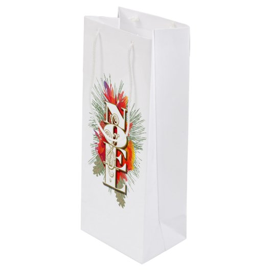 Sac Cadeau Pour Bouteille Noel Noël Salutation (Devant Angle)