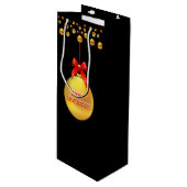 Sac Cadeau Pour Bouteille Noël Points Dorés Dorés (Devant Angle)