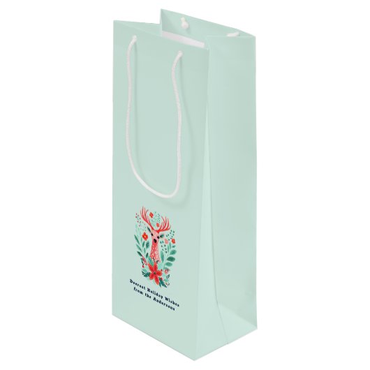 Sac Cadeau Pour Bouteille Noël Reinder Floral Mint Holiday (Devant Angle)
