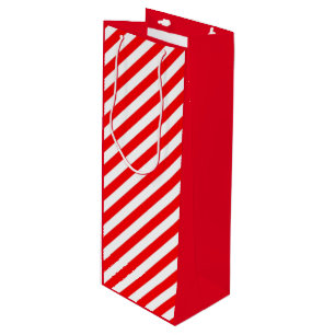 SAC CADEAU POUR BOUTEILLE NOËL ROUGE BLANC STYLE CANNE À SUCRE