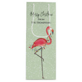 Sac Cadeau Pour Bouteille Noël Vacances Vert rose Flamant rose Neige mignonn (Devant)