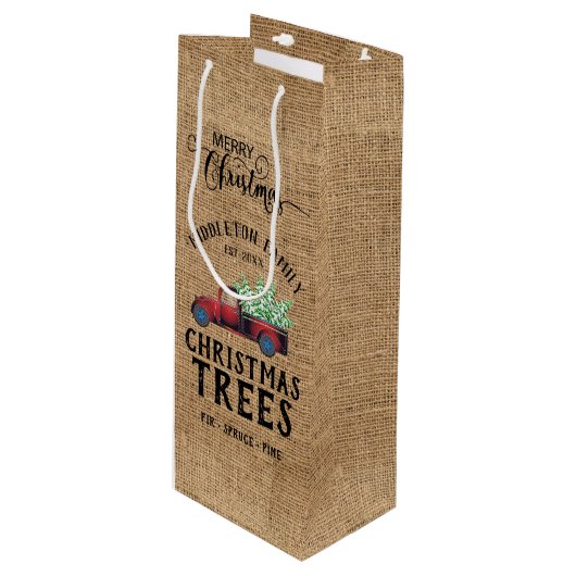 Sac Cadeau Pour Bouteille Noël Vintage - Camion Rouge (Devant Angle)