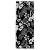 SAC CADEAU POUR BOUTEILLE NOIR AVEC FLEURS HIBISQUES BLANCHES TROPICALES (Dos)