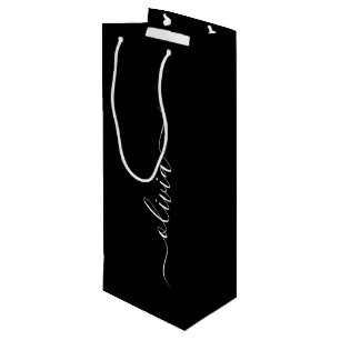 Sac Cadeau Pour Bouteille Noir Blanc Moderne Minimaliste Élégant Monogramme