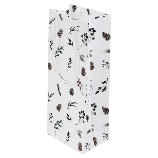 Sac Cadeau Pour Bouteille Noir simple Pinecone d'hiver Aquarelle Noël (Devant Angle)