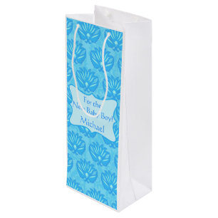 Sac Cadeau Pour Bouteille Nom bleu de bébé de damassé personnalisé