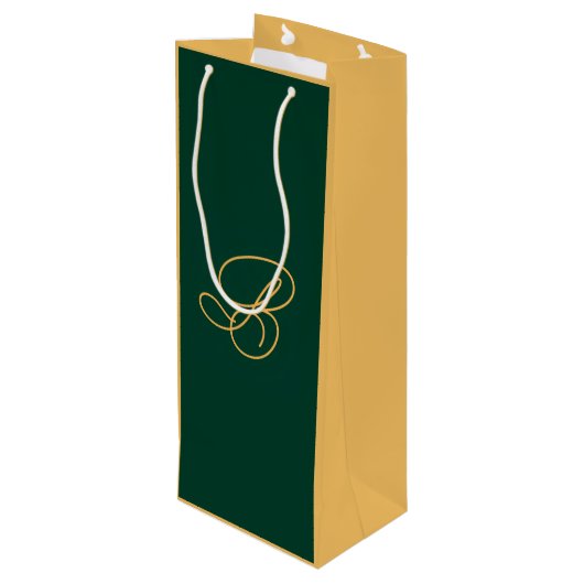 Sac Cadeau Pour Bouteille Nom élégant vert et or en écriture script (Dos Angle)