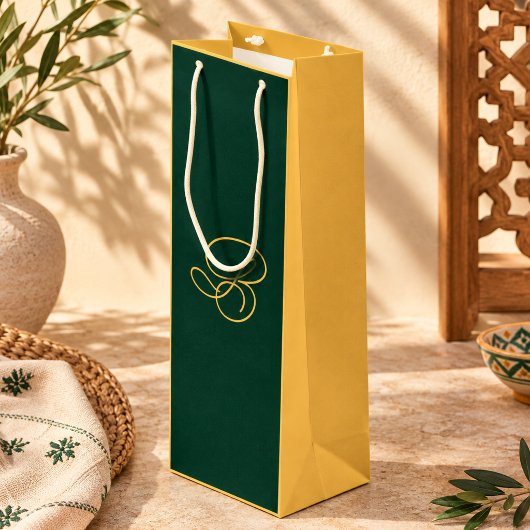 Sac Cadeau Pour Bouteille Nom élégant vert et or en écriture script 