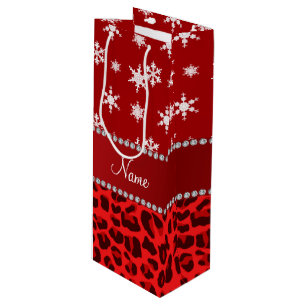 Sac Cadeau Pour Bouteille Nom personnalisé rouge léopard rouge flocons de ne