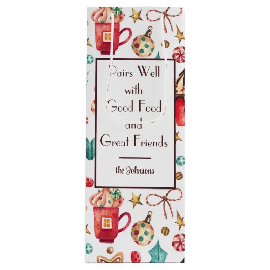 Sac Cadeau Pour Bouteille Nom sur mignonne Whimsical Sweets Holiday (Devant)