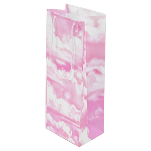 Sac Cadeau Pour Bouteille Nuages Pastel Rose Chaud (Devant Angle)
