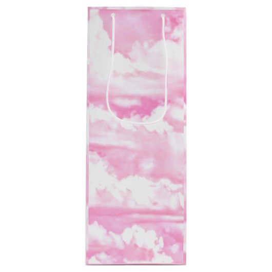 Sac Cadeau Pour Bouteille Nuages Pastel Rose Chaud (Devant)