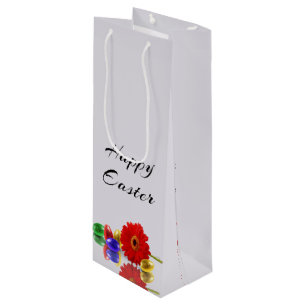 Sac Cadeau Pour Bouteille Oeufs de pâques heureux colorés avec le Gerbera