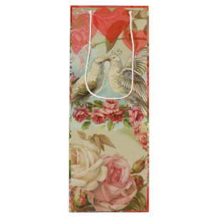 Sac Cadeau Pour Bouteille Oiseaux de l'amour Vintage Antique Cœur