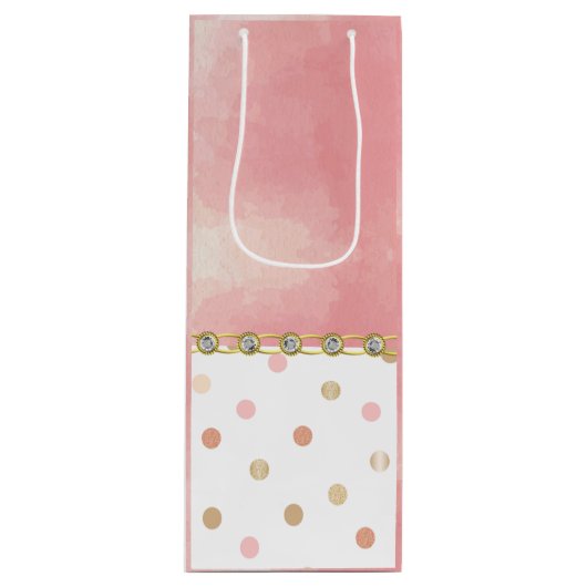 Sac Cadeau Pour Bouteille Or, Rose, Polkadot, Pastel, Fille, Doux, Chic (Devant)