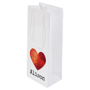 Sac Cadeau Pour Bouteille Origami 3d rouge nom du coeur