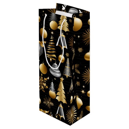 Sac Cadeau Pour Bouteille Ornements De Vacances Argent Et Or (Dos Angle)