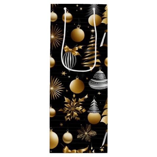 Sac Cadeau Pour Bouteille Ornements De Vacances Argent Et Or (Devant)