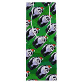 Sac Cadeau Pour Bouteille Ours de panda à Santa Hat sur Vert (Dos)