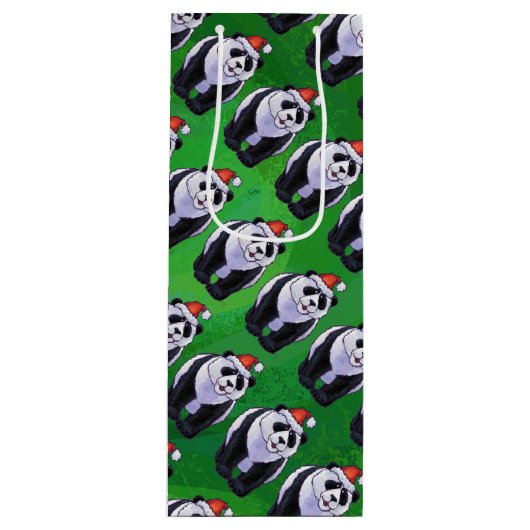 Sac Cadeau Pour Bouteille Ours de panda à Santa Hat sur Vert (Devant)