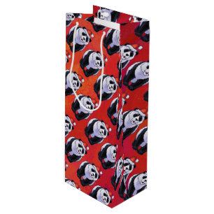 Sac Cadeau Pour Bouteille Panda Ours Noël Rouge