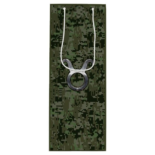 Sac Cadeau Pour Bouteille Panneau Taurus Zodiac sur Camouflage numérique Woo (Devant)