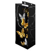 Sac Cadeau Pour Bouteille Papillons blancs et dorés (Dos Angle)