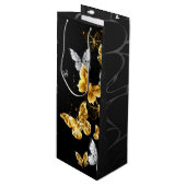 Sac Cadeau Pour Bouteille Papillons blancs et dorés (Devant Angle)