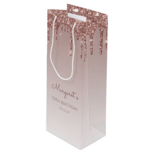 Sac Cadeau Pour Bouteille Parties scintillant Drip 70e anniversaire Rose or