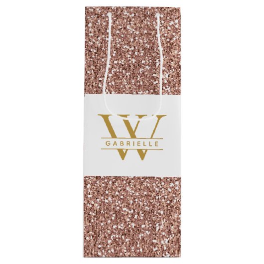Sac Cadeau Pour Bouteille Parties scintillant rose Rose Gold Initiale et nom (Devant)