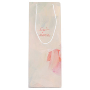 Sac Cadeau Pour Bouteille Peinture abstraite rose et corail avec texte perso