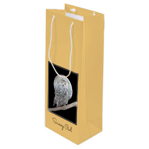Sac Cadeau Pour Bouteille Peinture sur la Chouette neigeuse et la Lune - Art