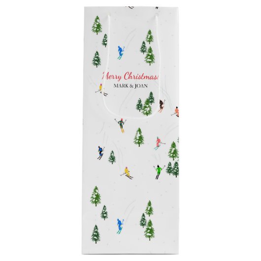 Sac Cadeau Pour Bouteille Personalized Custom text | Ski Holiday Skiers (Devant)