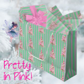Sac Cadeau Pour Bouteille Personalized Mint Green Pink Stripe Christmas Tree