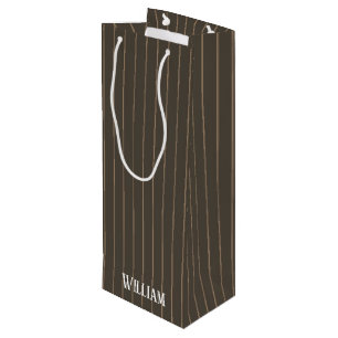 Sac Cadeau Pour Bouteille Personnalised brown retro pinstripes