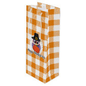 Sac Cadeau Pour Bouteille Pilgrim owl on Orange Plaid - Happy Thanksgiving (Devant Angle)
