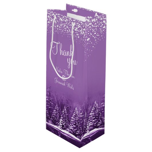 Sac Cadeau Pour Bouteille Pins d'hiver mariages violet art merci (Devant Angle)