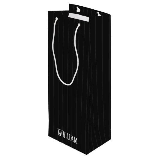 Sac Cadeau Pour Bouteille Pinstripes noires (Dos Angle)