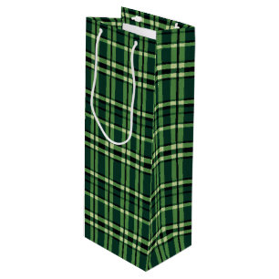 Sac Cadeau Pour Bouteille Plaid de vacances classique vert et beige