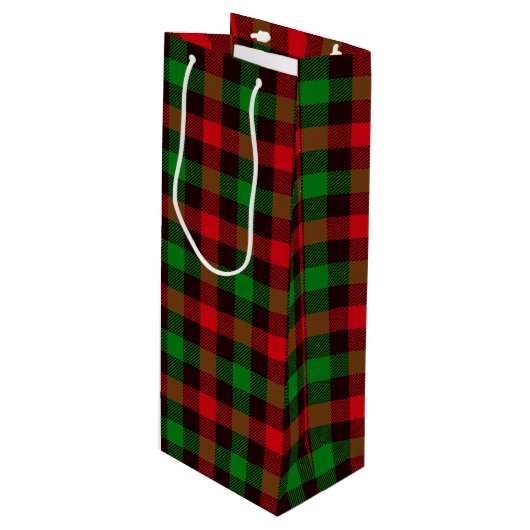 Sac Cadeau Pour Bouteille Plaid vert et rouge (Devant Angle)