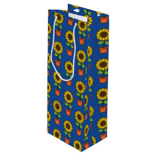 Sac Cadeau Pour Bouteille Plante de tournesol dans un Motif de pot