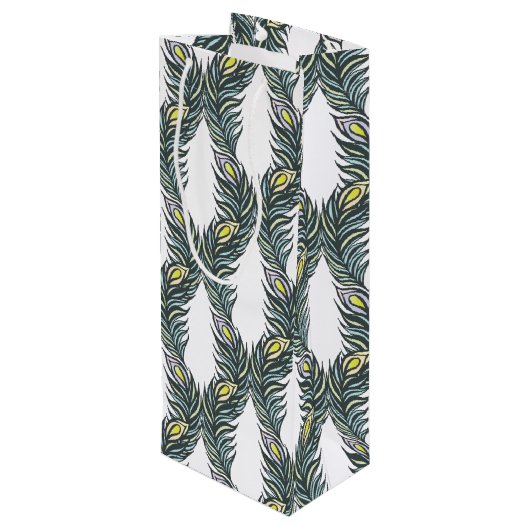 Sac Cadeau Pour Bouteille Plumes Peacock noir, vert et blanc rustique (Dos Angle)